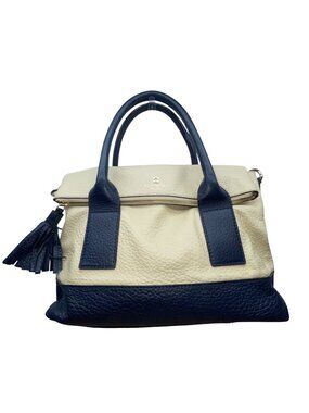 Kate Spade Women’s Ivory & Navy Leather Tassel Zipper Closure Tote Bag